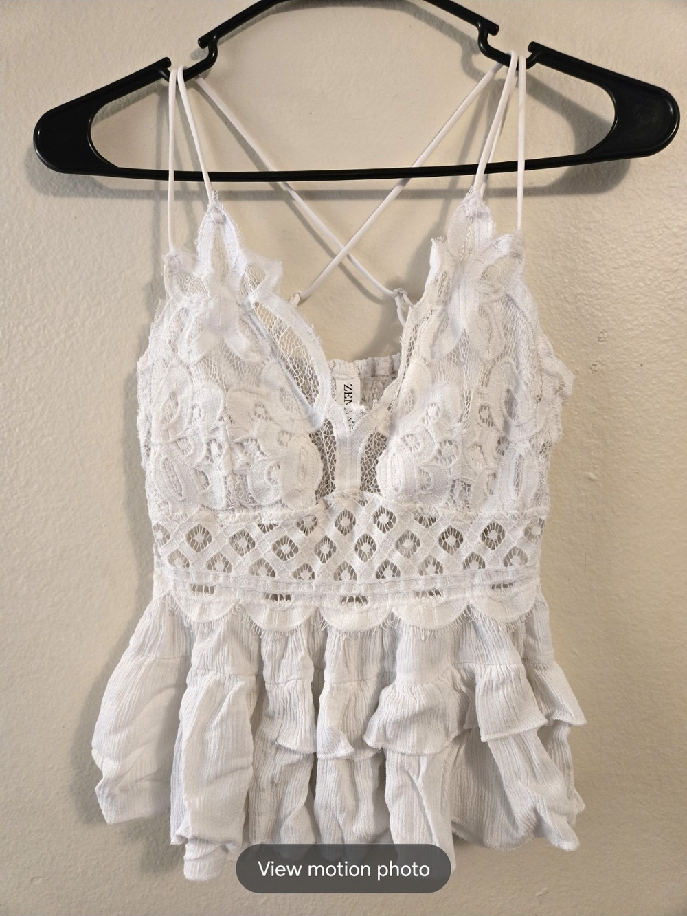White Lace Ruffled Cami Tank Top